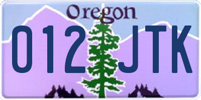 OR license plate 012JTK