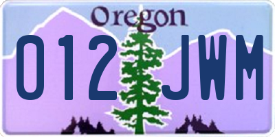 OR license plate 012JWM