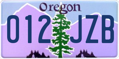 OR license plate 012JZB