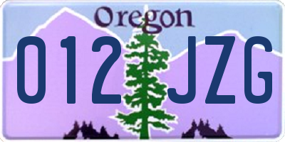 OR license plate 012JZG