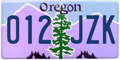 OR license plate 012JZK