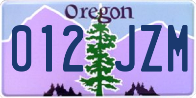 OR license plate 012JZM