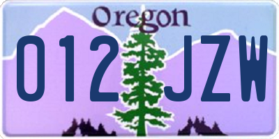 OR license plate 012JZW