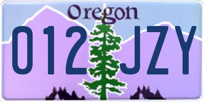 OR license plate 012JZY