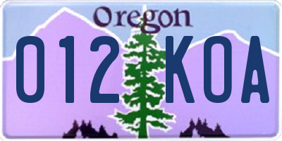 OR license plate 012KOA