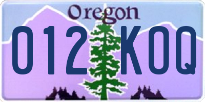OR license plate 012KOQ