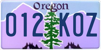OR license plate 012KOZ