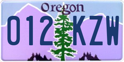 OR license plate 012KZW