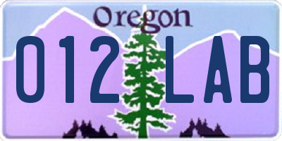 OR license plate 012LAB