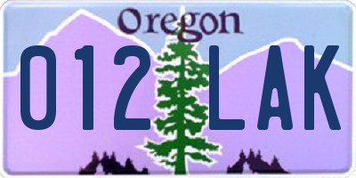 OR license plate 012LAK