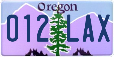 OR license plate 012LAX