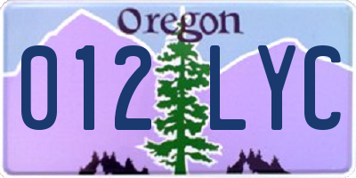 OR license plate 012LYC