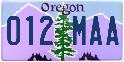 OR license plate 012MAA