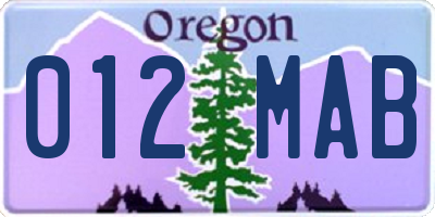 OR license plate 012MAB