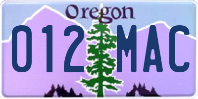 OR license plate 012MAC