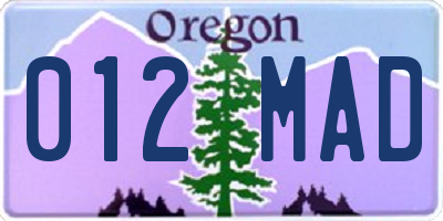 OR license plate 012MAD