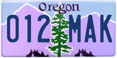 OR license plate 012MAK
