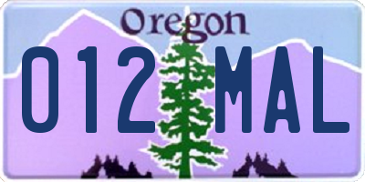 OR license plate 012MAL