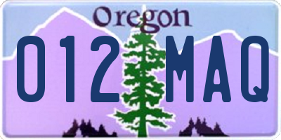 OR license plate 012MAQ