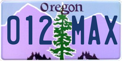 OR license plate 012MAX