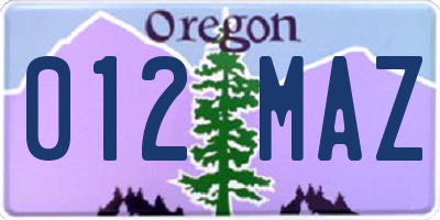 OR license plate 012MAZ