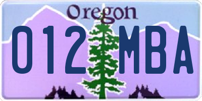 OR license plate 012MBA