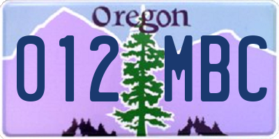 OR license plate 012MBC
