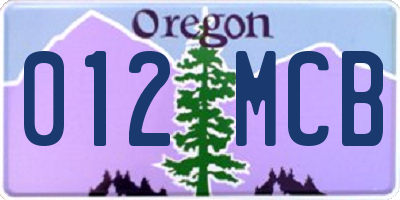 OR license plate 012MCB