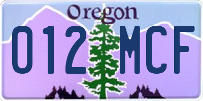 OR license plate 012MCF