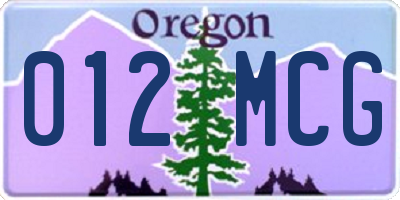 OR license plate 012MCG