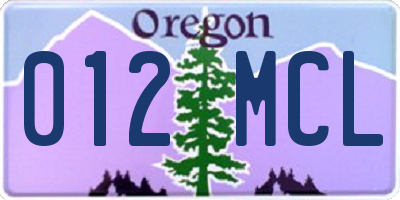 OR license plate 012MCL