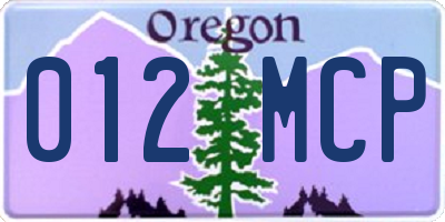 OR license plate 012MCP