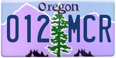 OR license plate 012MCR