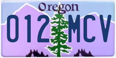 OR license plate 012MCV