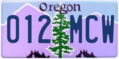OR license plate 012MCW