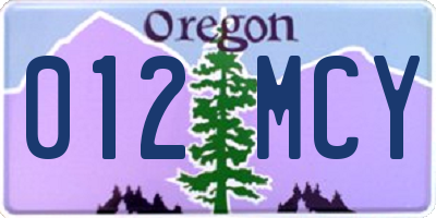 OR license plate 012MCY