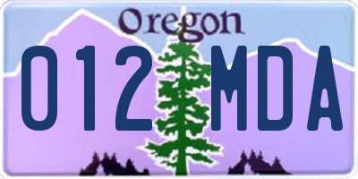 OR license plate 012MDA