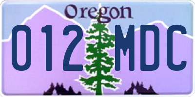 OR license plate 012MDC