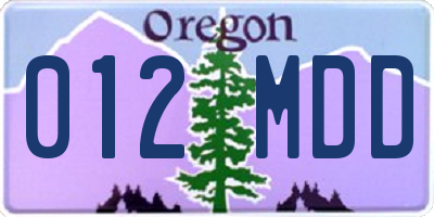 OR license plate 012MDD