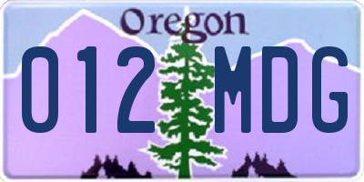 OR license plate 012MDG
