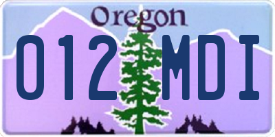 OR license plate 012MDI