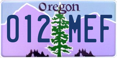 OR license plate 012MEF