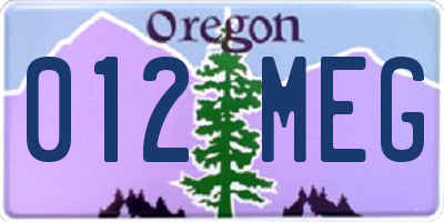 OR license plate 012MEG