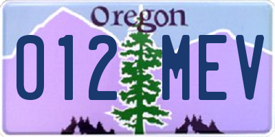 OR license plate 012MEV