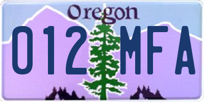 OR license plate 012MFA