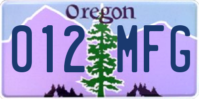 OR license plate 012MFG