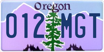 OR license plate 012MGT