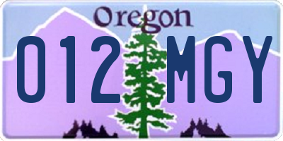 OR license plate 012MGY