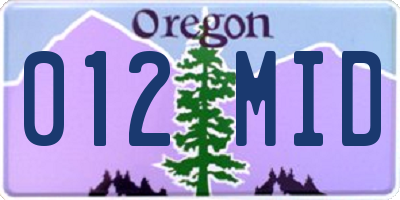 OR license plate 012MID