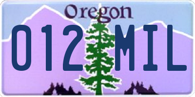 OR license plate 012MIL